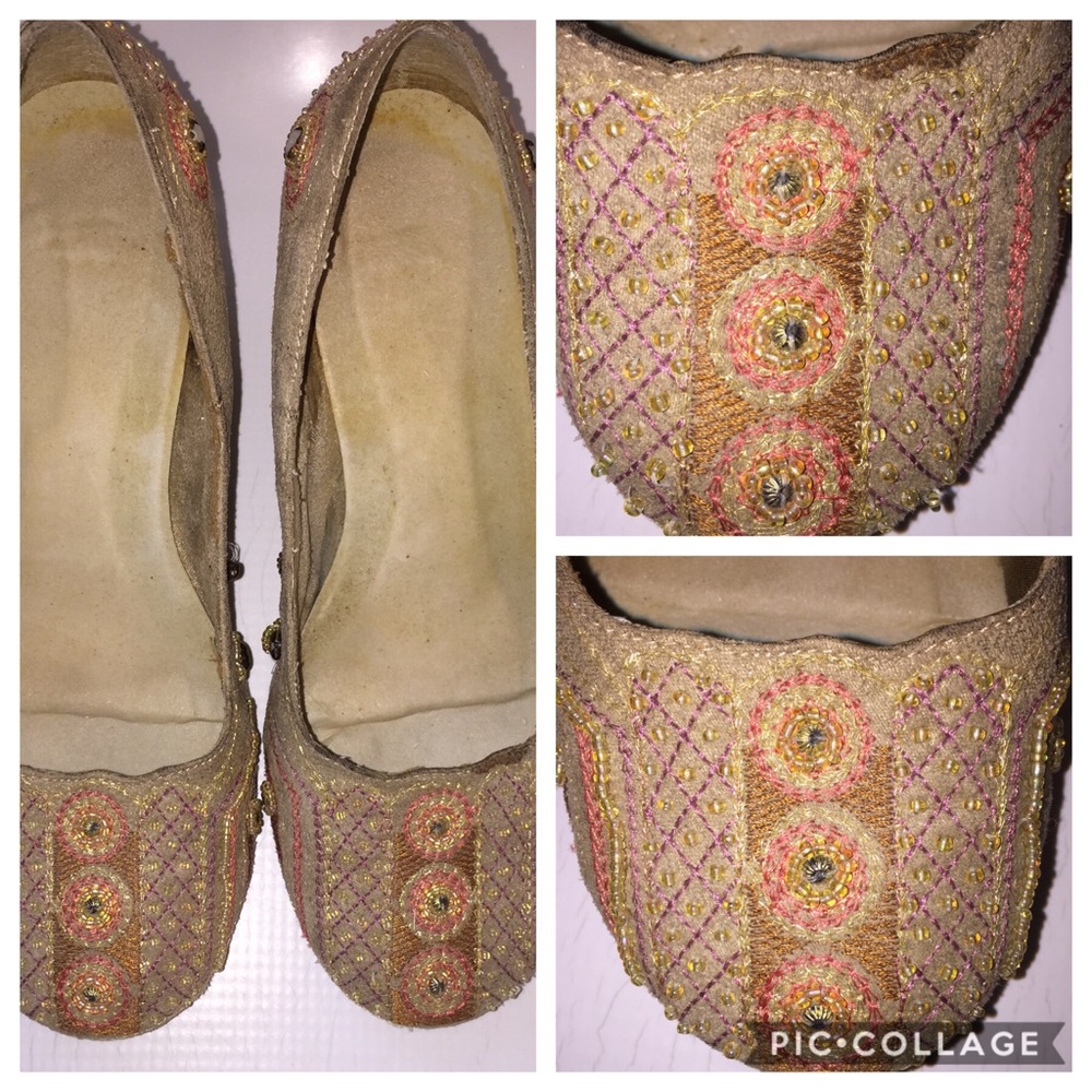 Faux suede closed toe jeweled wedges